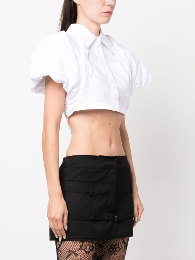 Shop Jacquemus La Chemise Pavane Cropped Shirt In White