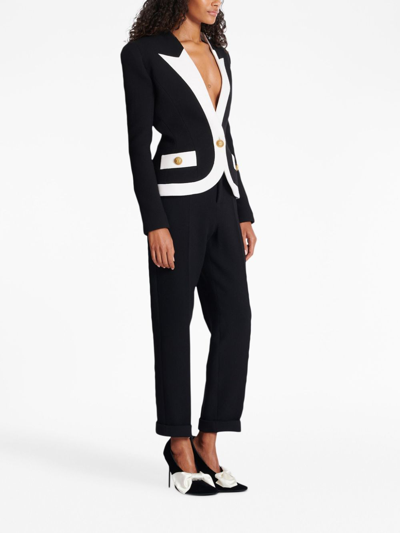 Shop Balmain Two-tone Crepe Blazer In Black