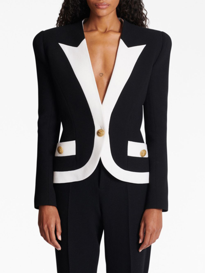 Shop Balmain Two-tone Crepe Blazer In Black