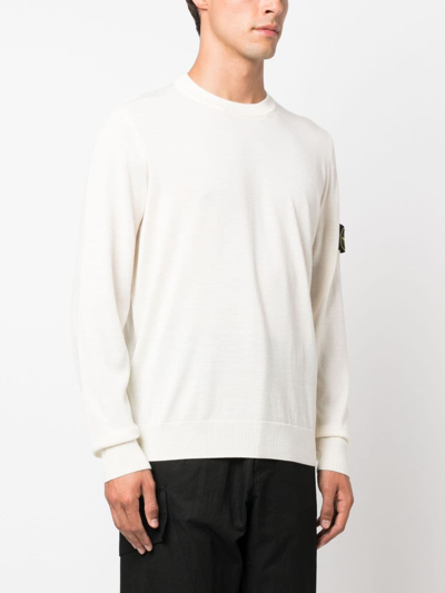 Shop Stone Island Compass-patch Virgin-wool Jumper In Neutrals