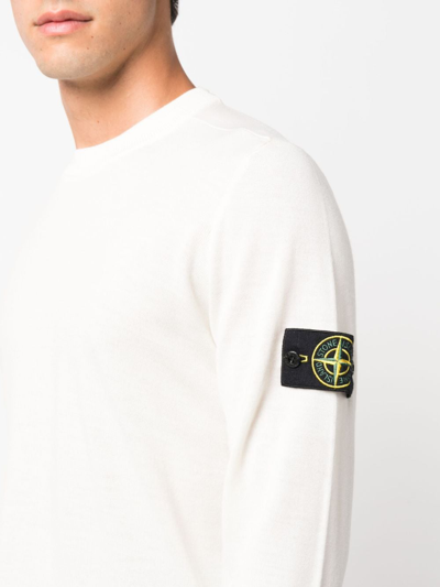 Shop Stone Island Compass-patch Virgin-wool Jumper In Neutrals