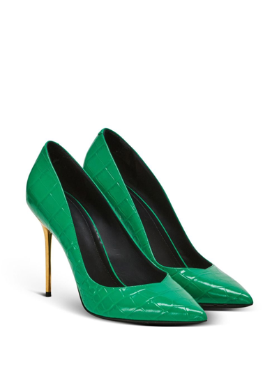 Shop Balmain Pointed-toe Textured-finish Pumps In Green
