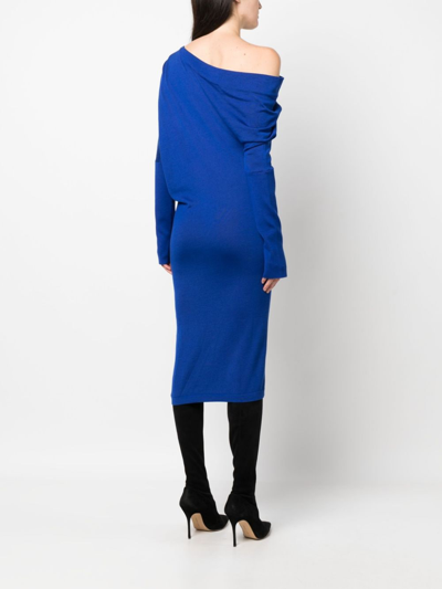Shop Tom Ford Draped-detail Off-shoulder Midi Dress In Blue