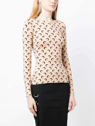 Shop Marine Serre Crescent Moon-print Top In Neutrals