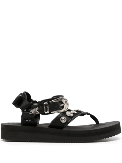 Shop Toga Stud-embellished T-bar Strap Sandals In Black