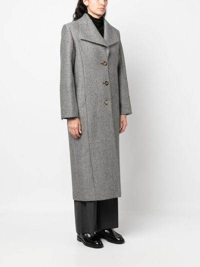 Patou Stripe-pattern Virgin Wool Coat In Black
