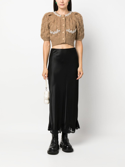 Shop Simone Rocha Crystal-embellished Cropped Cardigan In Brown