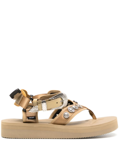 Shop Toga Stud-embellished T-bar Strap Sandals In Neutrals
