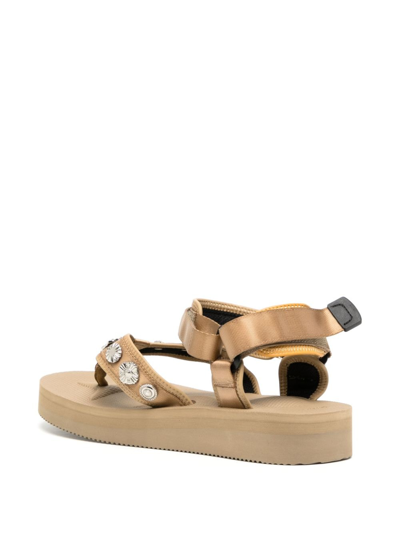 Shop Toga Stud-embellished T-bar Strap Sandals In Neutrals