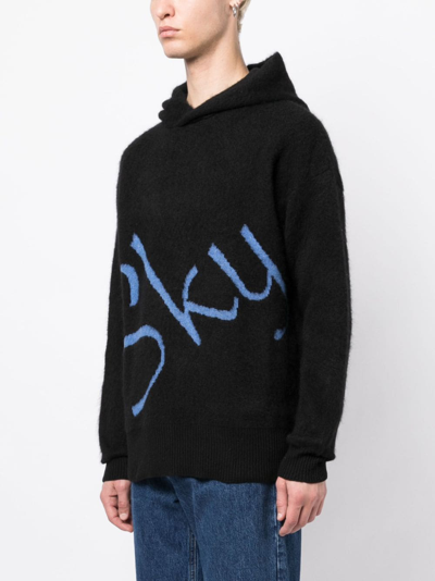 Shop Blue Sky Inn Logo-jacquard Knitted Hoodie In Black