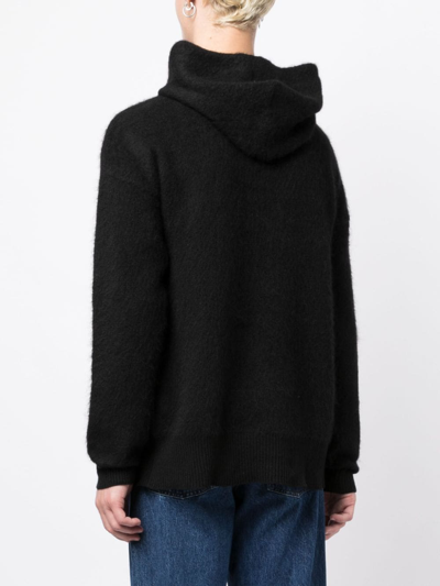 Shop Blue Sky Inn Logo-jacquard Knitted Hoodie In Black