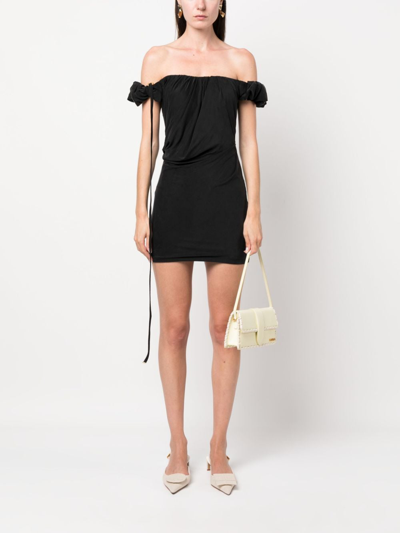 Jacquemus Ciceri Off-the-shoulder Draped Cupro Mini Dress In Black