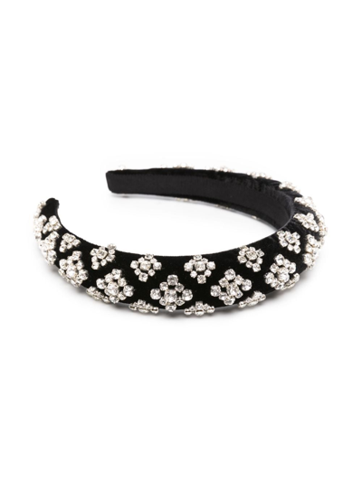 Jennifer Behr Margaret Pearly Velvet Headband In Black