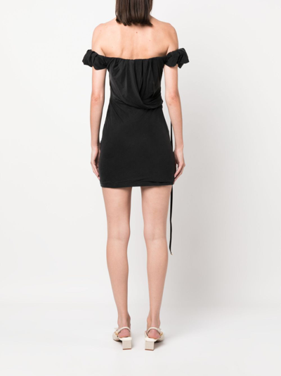 Jacquemus Ciceri Off-the-shoulder Draped Cupro Mini Dress In Black