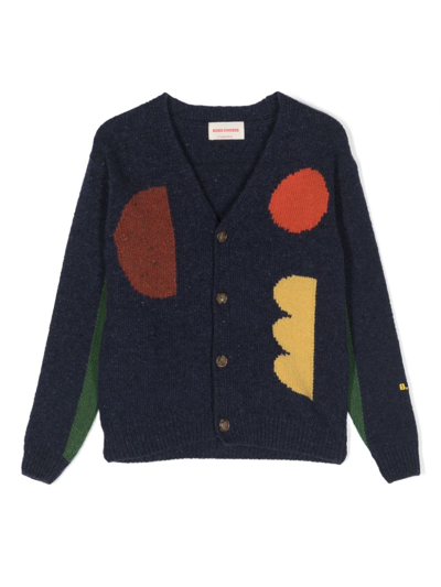 Shop Bobo Choses Intarsia-pattern Knitted Cardigan In Blue