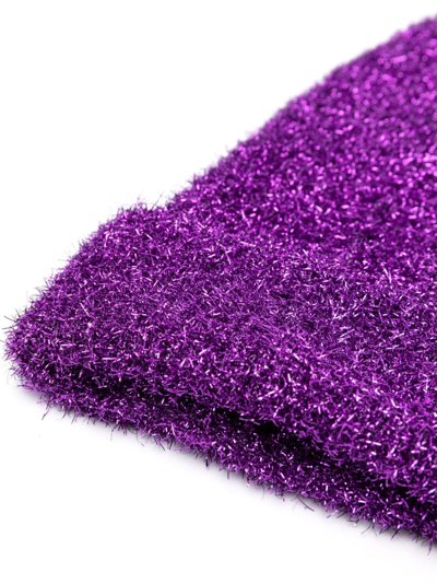 Shop Msgm Metallic-threading Slip-on Beanie In Purple