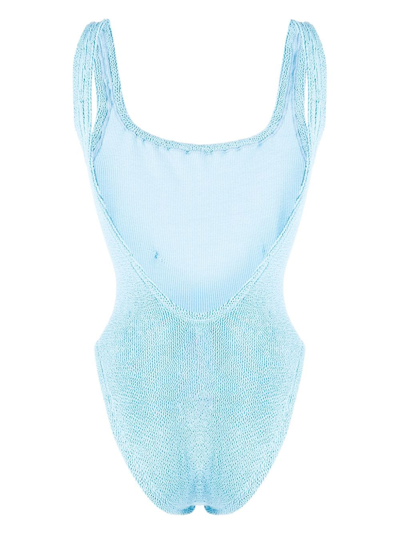Shop Hunza G Crinkle-effect Square-neck Swimsuit In Blue