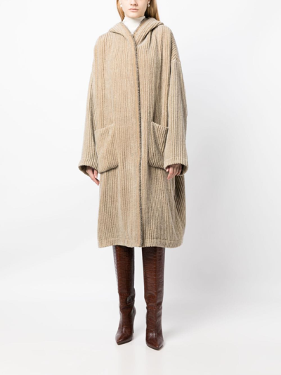 Shop Uma Wang Slouch-hood Concealed-fastening Coat In Brown