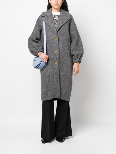 Shop Patou Puff-sleeve Single-breasted Coat In Grey