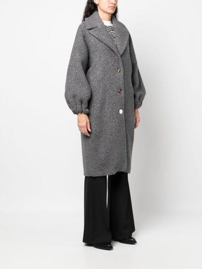 Shop Patou Puff-sleeve Single-breasted Coat In Grey