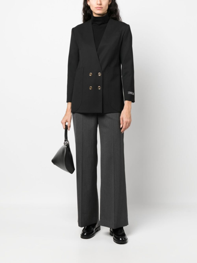 Shop Patou Collarless Double-breasted Blazer In Black