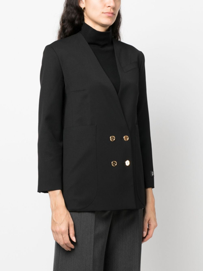 Shop Patou Collarless Double-breasted Blazer In Black