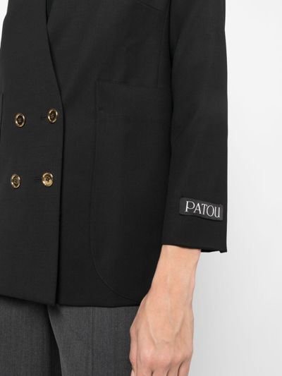 Shop Patou Collarless Double-breasted Blazer In Black