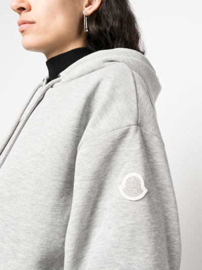 Shop Moncler Logo-patch Eyelet-detailing Hoodie In Grey