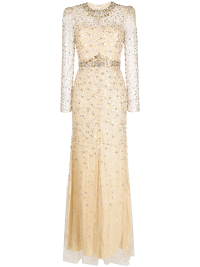 Shop Jenny Packham Aura Sequin-embellished Gown In Brown