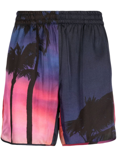 Shop Blue Sky Inn Graphic-print Elasticated-waist Shorts In Blue