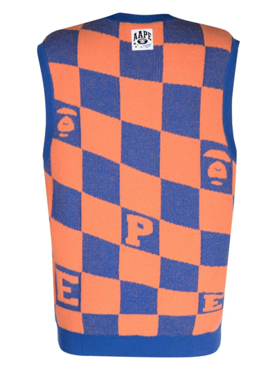 Shop Aape By A Bathing Ape Checkerboard Knitted Vest In Blue