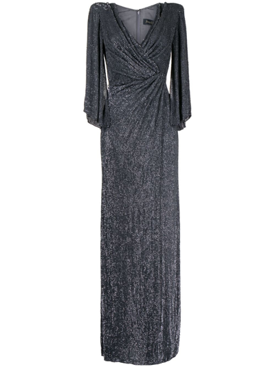 Jenny Packham Luna Stud-embellished Draped Gown In Silver