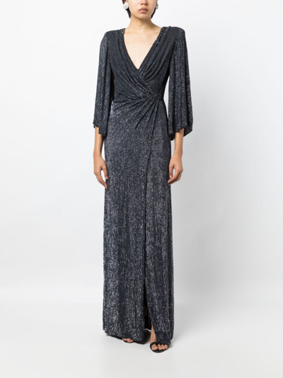 Shop Jenny Packham Luna Stud-embellished Draped Gown In Silver
