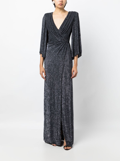 Jenny Packham Luna Stud-embellished Draped Gown In Silver
