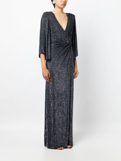 Jenny Packham Luna Stud-embellished Draped Gown In Silver