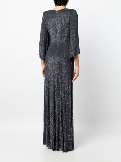 Jenny Packham Luna Stud-embellished Draped Gown In Silver