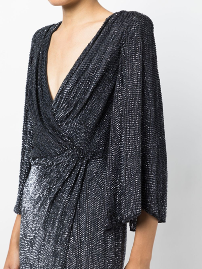 Jenny Packham Luna Stud-embellished Draped Gown In Silver