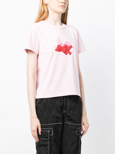Shop We11 Done Graphic-print Cotton T-shirt In Pink