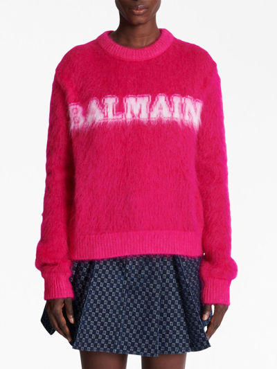 Shop Balmain Logo-jacquard Jumper In Pink