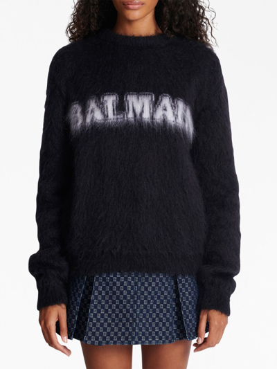 Balmain Black Mohair Sweatshirt In Black