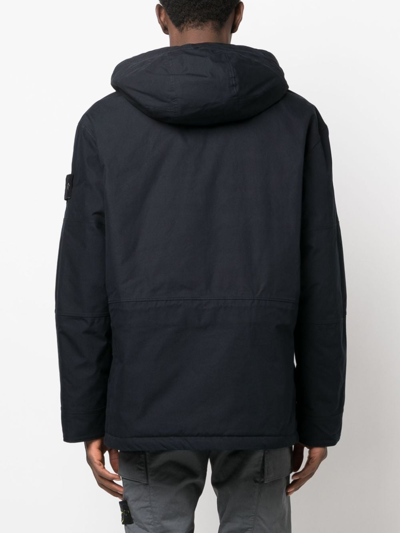 Shop Stone Island Garment-dyed Cotton Hooded Jacket In Blue