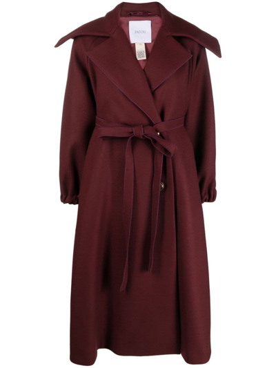 Shop Patou Belted Double-breasted Coat In Red
