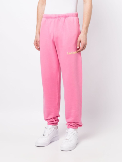 Shop Late Checkout Logo-embroidered Cotton Track Pants In Pink