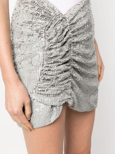The Mannei Ruched-detail Sequined Miniskirt In Grey