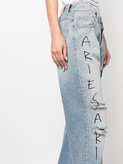 Shop Aries Distressed-effect Wide-leg Jeans In Blue