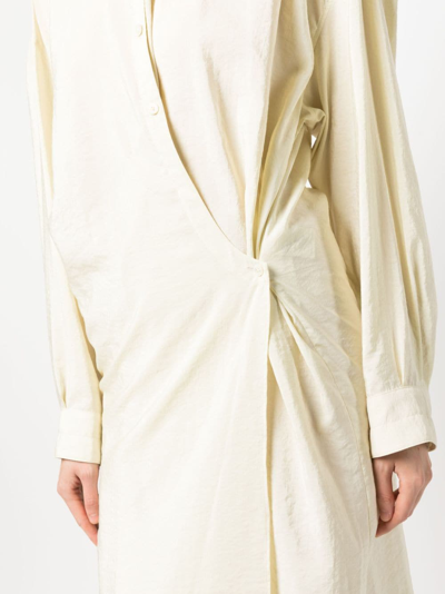 Shop Lemaire Twist-detail Silk Midi Shirtdress In Neutrals