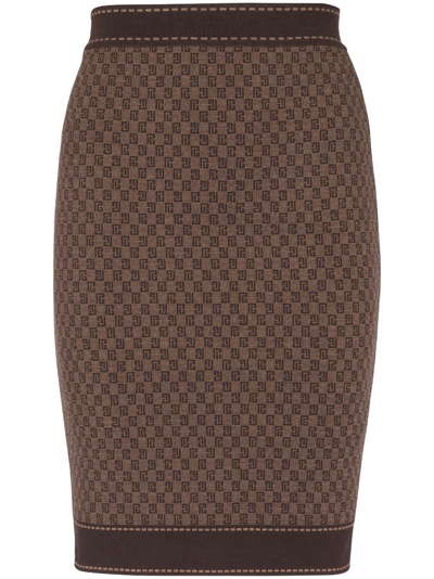 Shop Balmain Monogram-jacquard Skirt In Brown