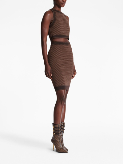 Shop Balmain Monogram-jacquard Skirt In Brown