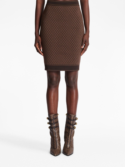 Balmain Brown Mini Monogram Midi Skirt In Brown