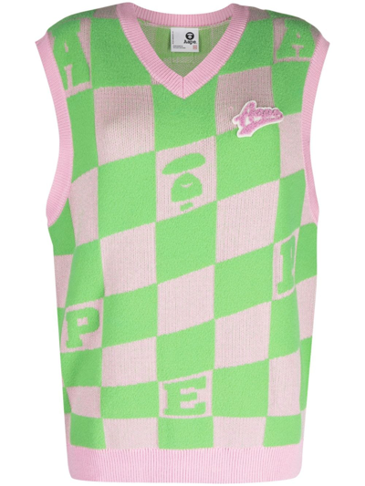 Shop Aape By A Bathing Ape Checkerboard Knitted Vest In Pink